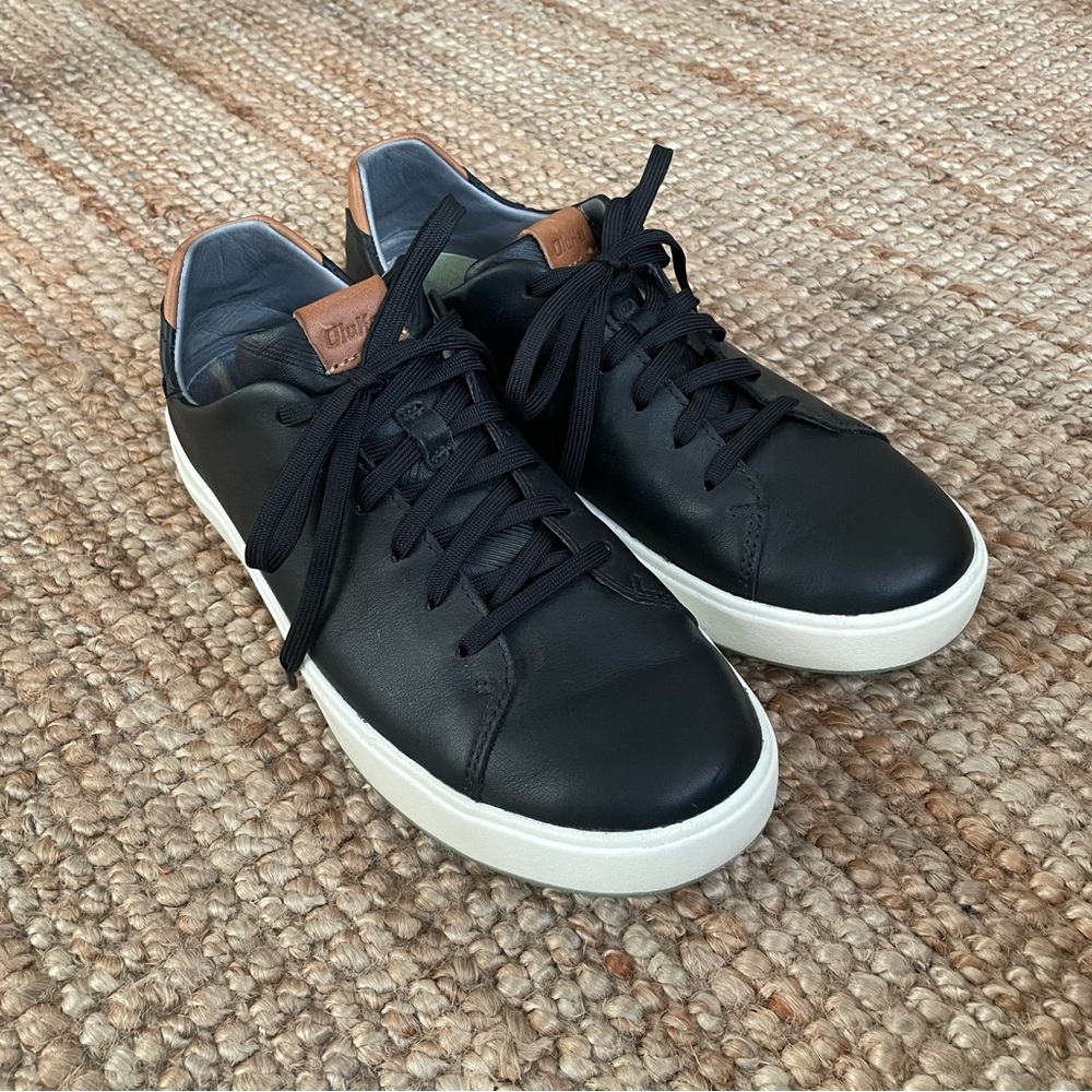 Olukai Wai‘alae Men’s Leather Golf Shoes - Black